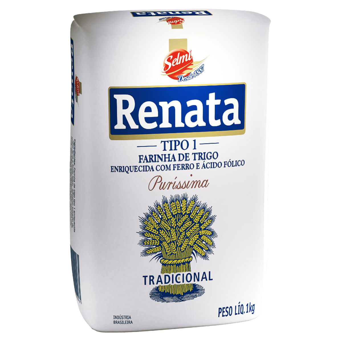 Farinha de Trigo Enriquecida com Ferro e Ácido Fólico Tipo 1 Tradicional Puríssima Renata Pacote 1kg