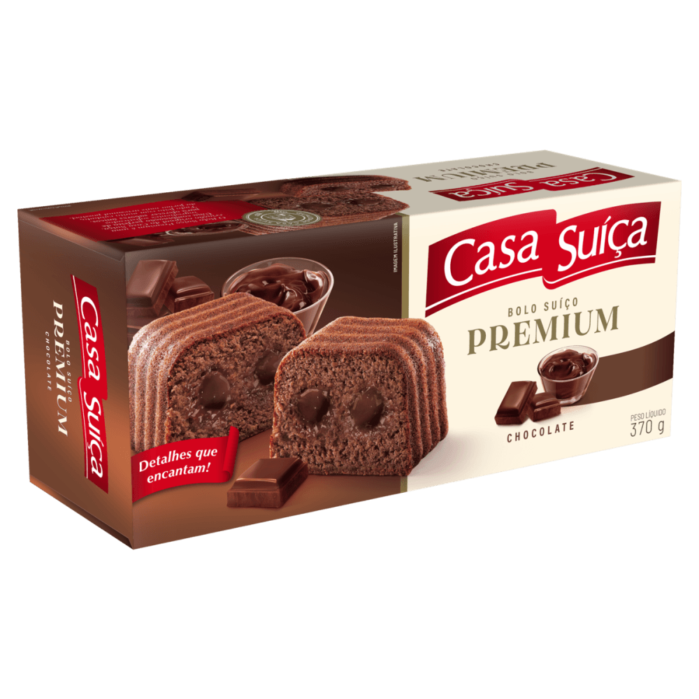 Bolo Suíço Chocolate Recheio Chocolate Casa Suíça Premium Caixa 370g