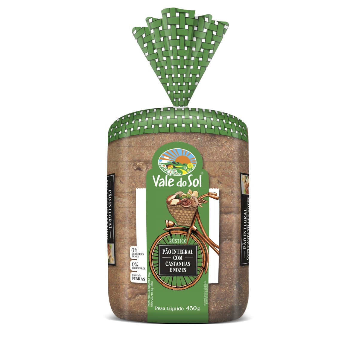 Pão Integral 56% Cereal com Castanha e Nozes Zero Lactose sem Adição de Açúcar Vale do Sol Naturista Pacote 450g