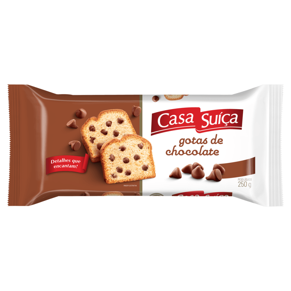 Bolo Baunilha com Gotas Sabor Chocolate ao Leite Casa Suíça Pacote 250g