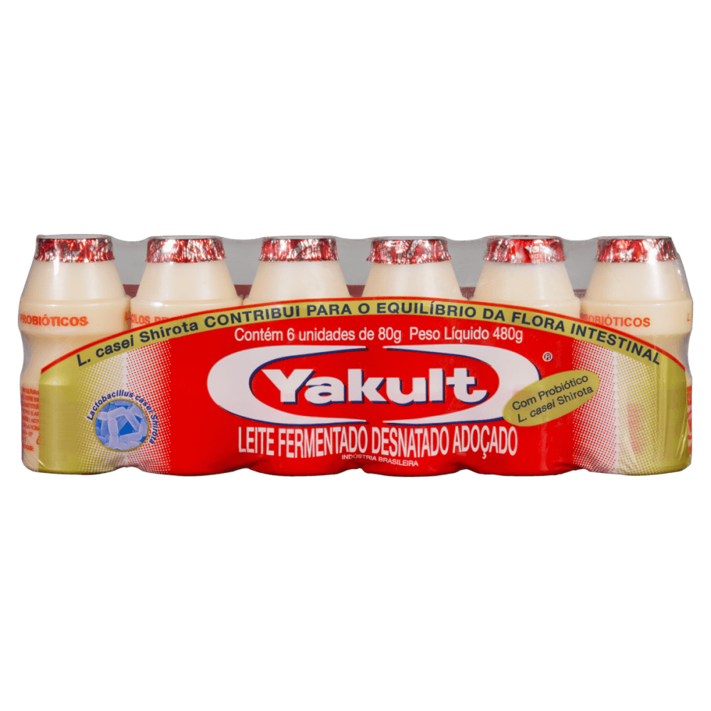 Leite Fermentado Desnatado Adoçado Yakult Frasco 480g 6 Unidades de 80g Cada
