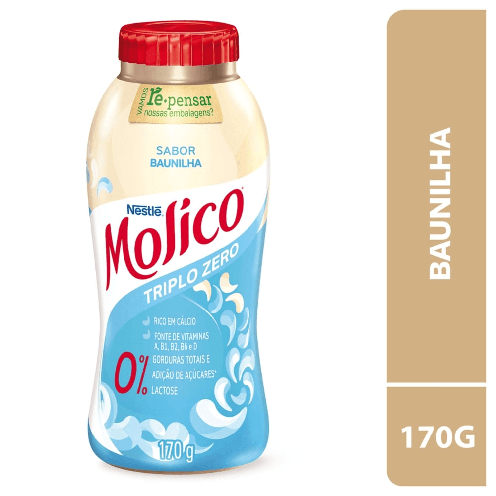 Iogurte Desnatado Baunilha Triplo Zero Lactose para Dietas com Restrição de Lactose sem Adição de Açúcar Molico Frasco 170g