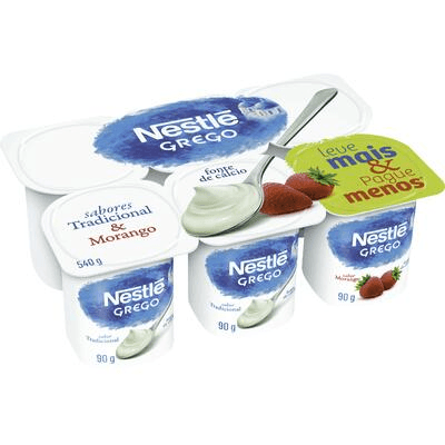 Iogurte Nestlé Grego Tradicional e Morango 600G com 6 unidades