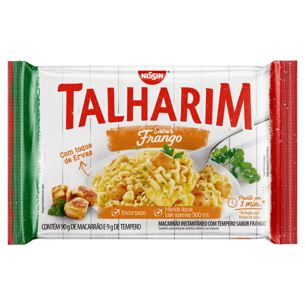 Macarrão Instantâneo Talharim com Tempero de Frango Nissin Pacote 99g Sendo 90g de Macarrão e 9g de Tempero