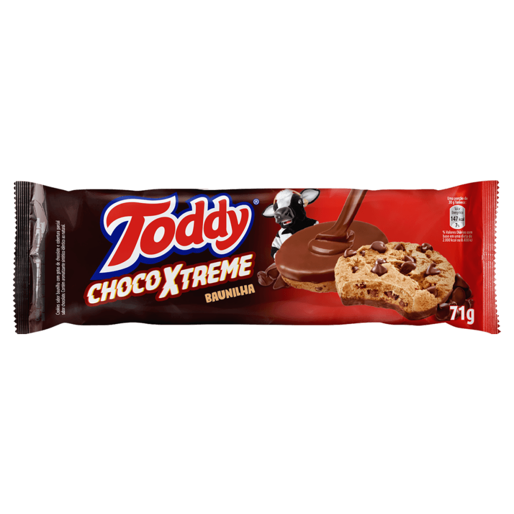Biscoito Cookie Baunilha com Gotas de Chocolate e Cobertura Parcial de Chocolate Toddy ChocoXtreme Pacote 71g