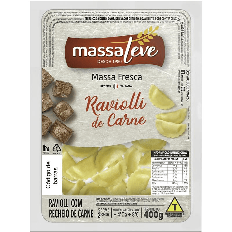 Ravioli Massa Leve Carne 400g