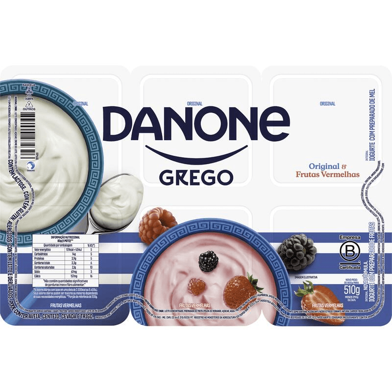 Iogurte Grego Danone Original e Frutas Vermelhas 510g 6 unidades