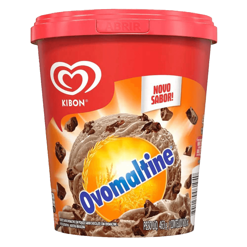 Sorvete Ovomaltine com Pedaços de Chocolate com Ovomaltine Kibon Pote 800ml