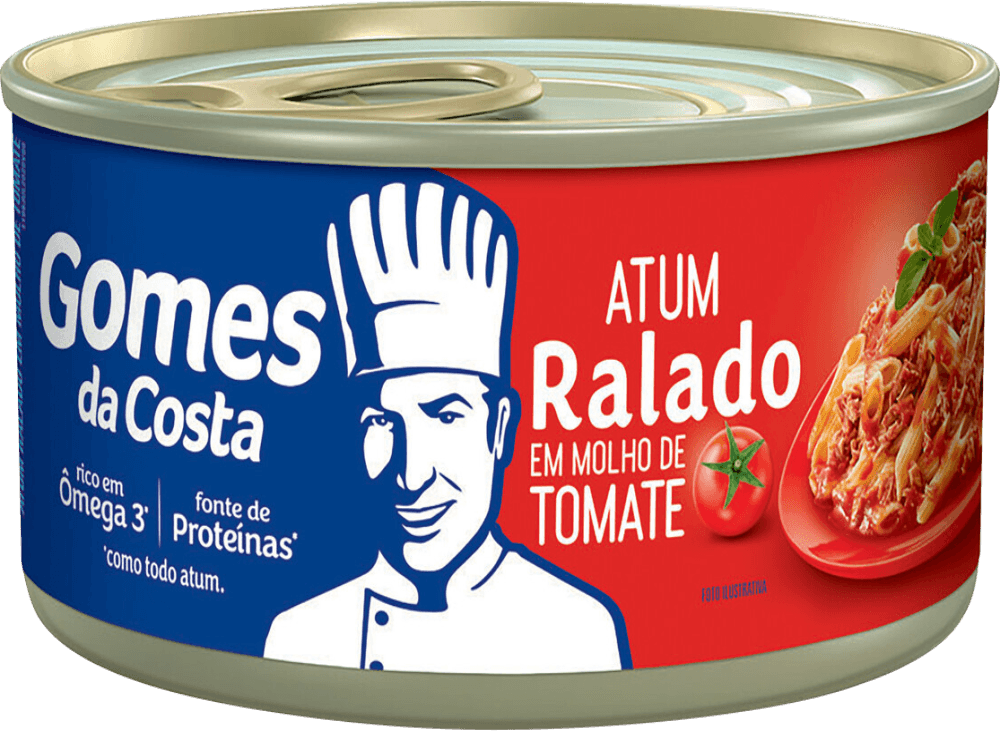 Atum Ralado ao Molho de Tomate Gomes da Costa Lata Peso Líquido 170g Peso Drenado 140g