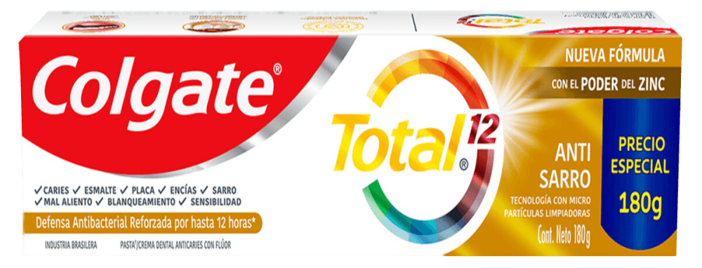 Creme Dental Antitártaro Anticárie com Flúor Colgate Total 12 Caixa 180g Preço Especial
