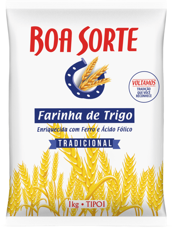 Farinha de Trigo Enriquecida com Ferro e Ácido Fólico Tipo 1 Tradicional Boa Sorte Pacote 1kg