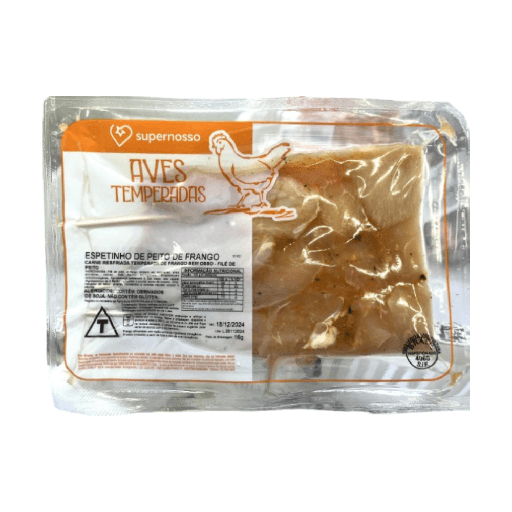 Espetinho Gourmet De Frango Super Nosso Peito Resfriado Temperado 700g
