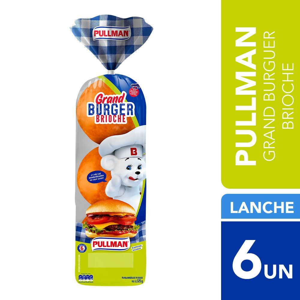 Pão para Hambúrguer Brioche Pullman Grand Burger Pacote 520g 6 Unidades Tamanho Família