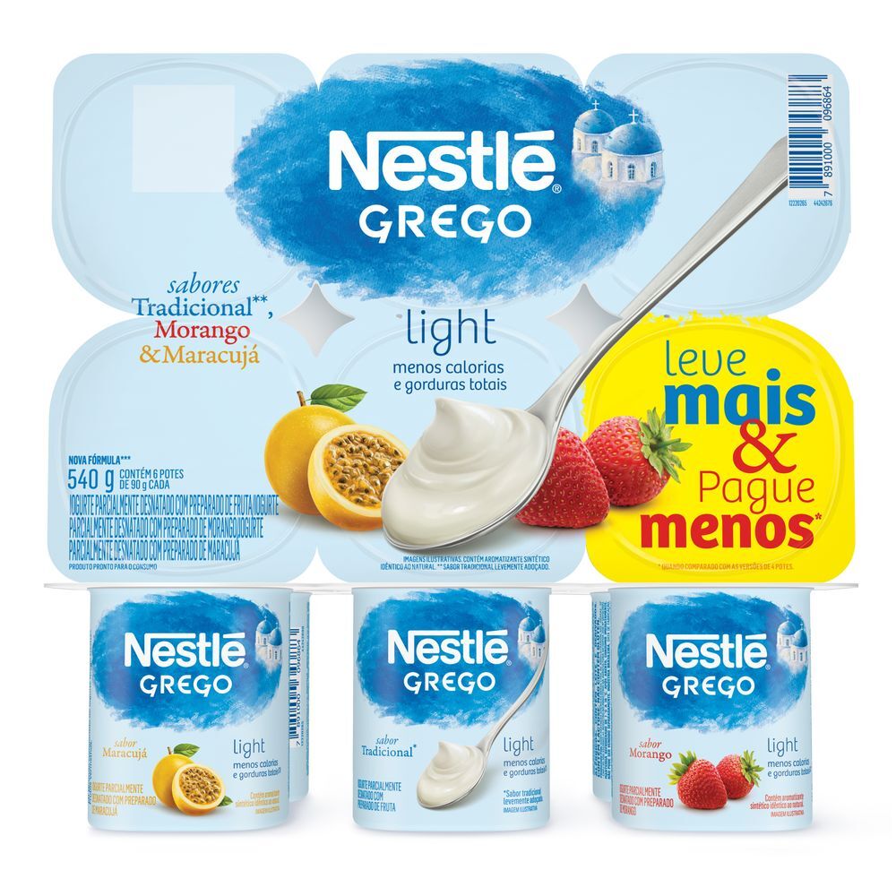 Iogurte Nestlé Grego Light 3 Sabores 540G com 6 unidades