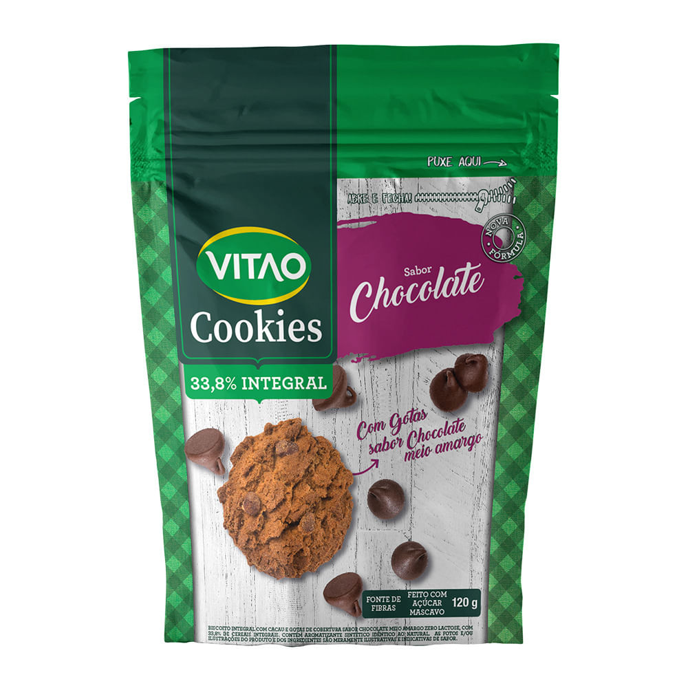Biscoito Cookie Integral Cacau com Gotas de Chocolate Vitao Pacote 120g
