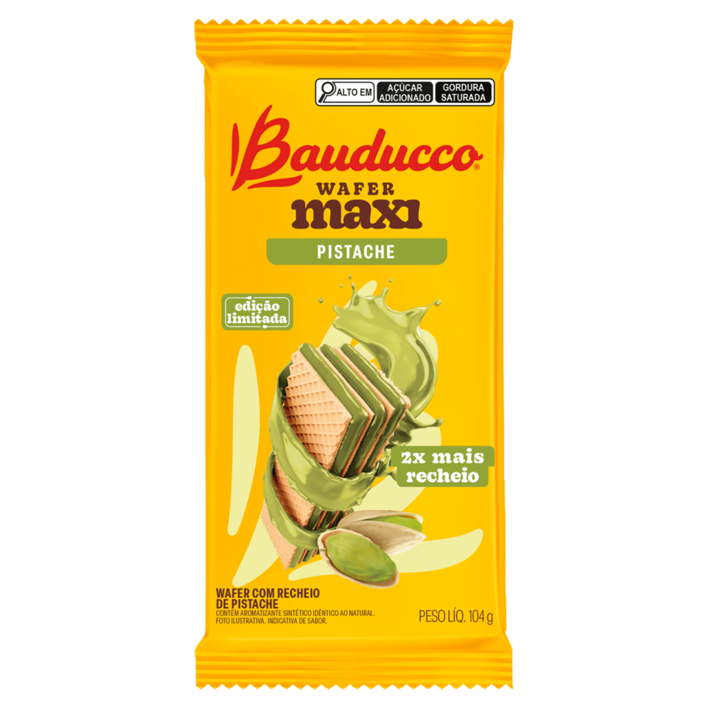 Biscoito Wafer Recheio Pistache Bauducco Maxi Pacote 104g