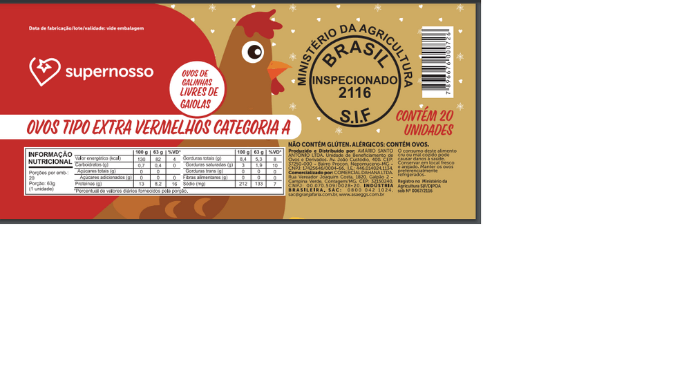 OVO GALINHA  VERMELHO SUPER NOSSO LIVRE GAIOLA 20UN