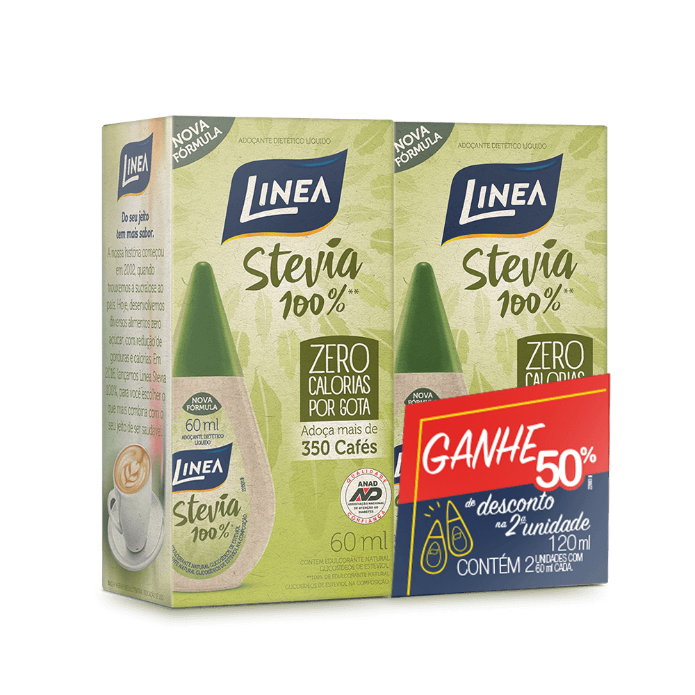 ADOÇANTE LIQUIDO LINEA STEVIA 2X60ML 50% DESCONTA NA SEGUNDA UNIDADE
